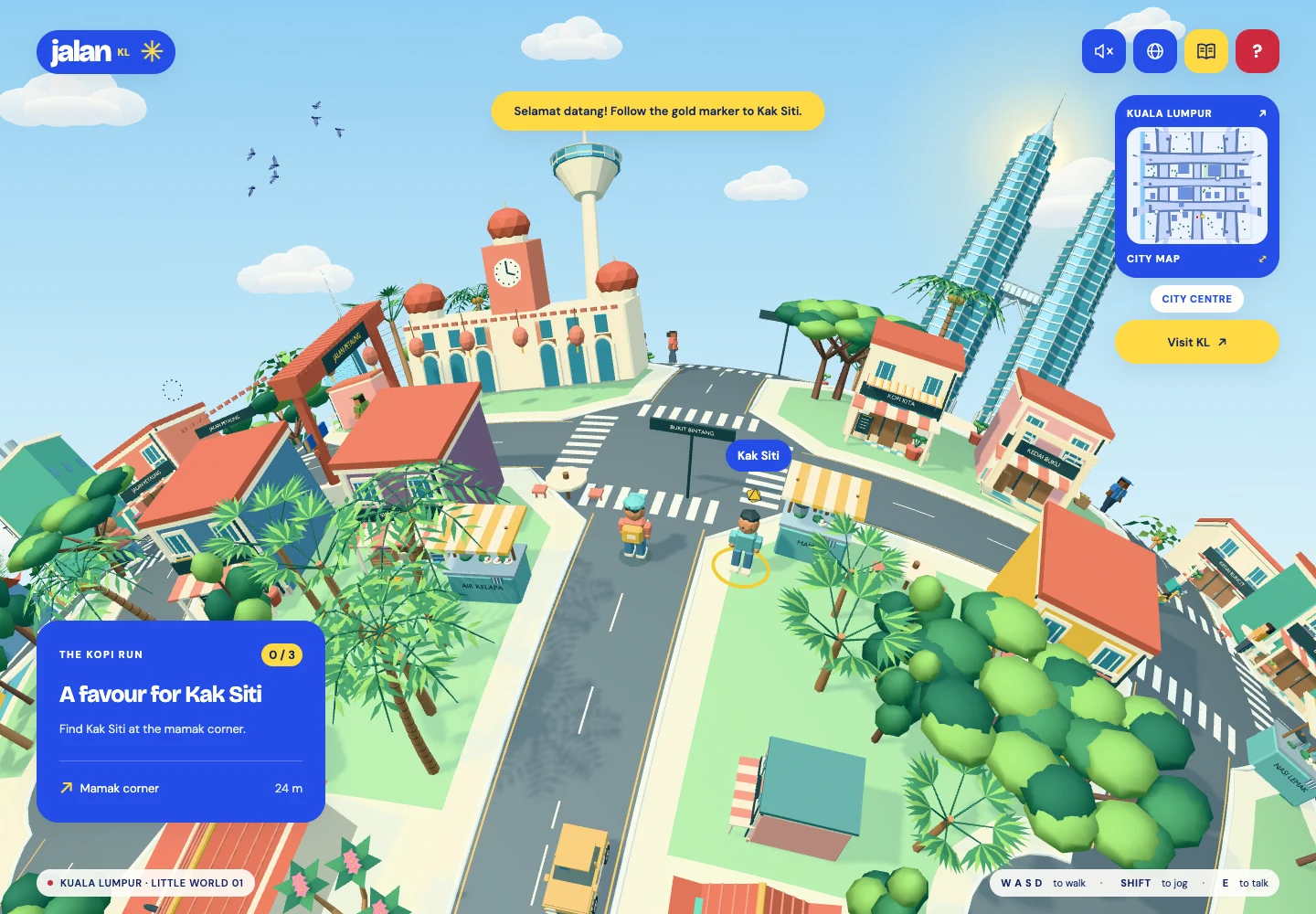 Jalan KL gameplay with a courier, shophouses and Kuala Lumpur landmarks