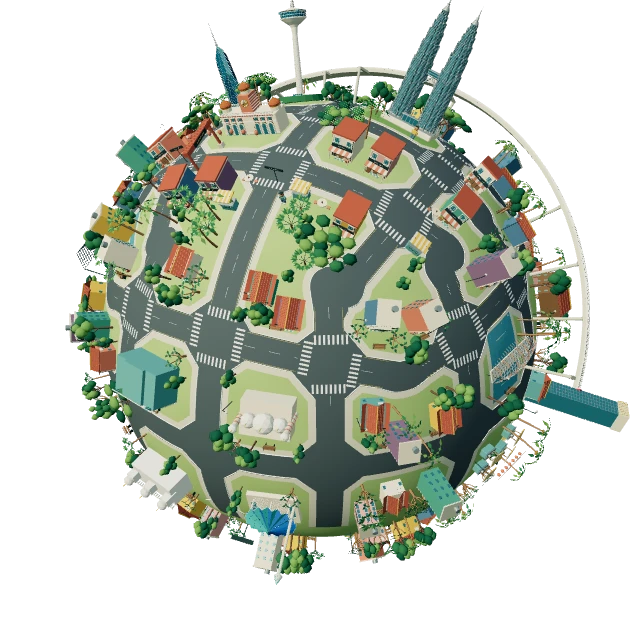 Miniature Kuala Lumpur globe with its towers, streets and tropical trees
